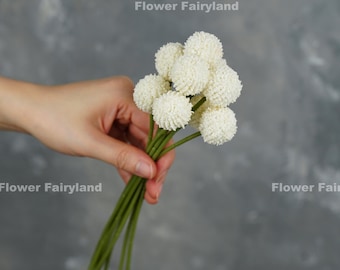 9 Stems Faux Billy Buttons | Artificial Flower | DIY Floral | Wedding/Occasion/Home Decoration | Gifts - White