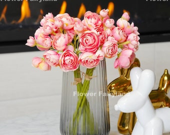 Mini Ranunculus Small Bundle | High Quality Artificial Flower | DIY | Floral | Wedding | Home Decors | Gifts - Flamingo Pink