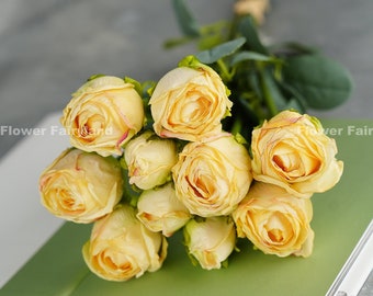 10 Stems Dried Look Rose Bouquet in Long Stem | High Quality Artificial Flower | DIY Floral | Wedding/Home Decoration | Gifts - Yellow