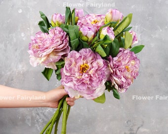 Dried Look Huge Peony with Bud Stem | High Quality Artificial Flower | DIY Floral | Wedding/Home Decoration | Gifts - Light Purple