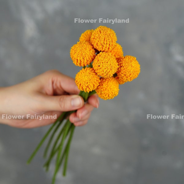 9 Stems Faux Billy Buttons | Faux Craspedia | Artificial Flower | DIY Floral | Wedding/Occasion/Home Decoration | Gifts - Orange