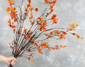 39" Decorative Faux Leaf Stem | Artificial Plant | Floral | Centerpieces | Wedding/Home Decoration | Gifts - Orange