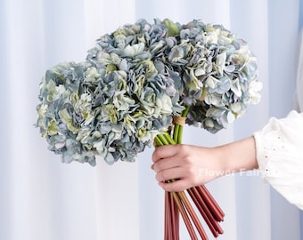 3 Stems Dried Look Hydrangea Bundle | High Quality Artificial Flower | Centerpieces | DIY Floral | Wedding/Home Decoration | Gifts - Blue