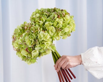 3 Stems Dried Look Hydrangea Bundle | Artificial Flower | Centerpieces | DIY Floral | Wedding/Home Decoration | Gifts - Green