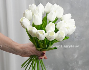 Real Touch Tulip Bouquet - Artificial Flower - White