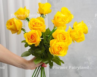 Real Touch Half Opened Rose Stem | High Quality Artificial Flower | DIY Floral | Wedding/Home Decoration | Gifts - Yellow