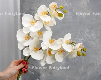 Real Touch Orchid Bouquet | 7 Heads Orchid Stem | Artificial Flower | DIY | Floral | Wedding/Home Decoration | Gifts - White