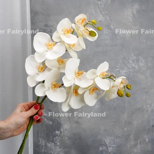 Real Touch Orchid Bouquet | 7 Heads Orchid Stem | Artificial Flower | DIY | Floral | Wedding/Home Decoration | Gifts - White