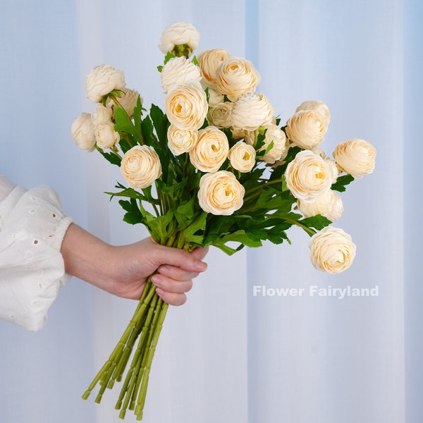 Small Ranunculus Stem | High Quality Artificial Flower | DIY | Floral | Wedding/Home Decoration | Gifts - Champagne