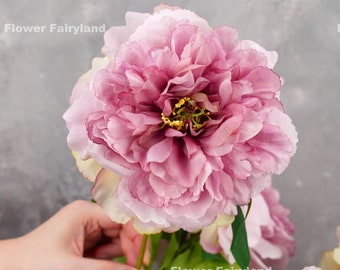 5 Huge Heads Peony Bouquet | High Quality Artificial Flower | DIY Floral | Wedding/Home Decoration | Gifts - Dark Mauve Purple