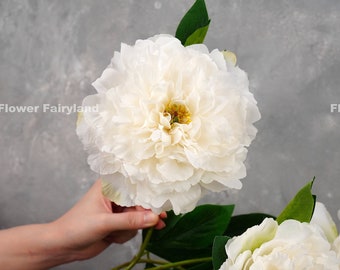 5 énormes têtes de pivoine | Fleur artificielle de haute qualité | Fleurs à faire soi-même | Décoration de mariage/maison | Cadeaux - Blanc