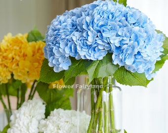 Real Touch Huge Hydrangea Stem | Extremely Realistic Artificial Flower | DIY | Floral | Wedding/Home Decoration | Gifts - Light Blue