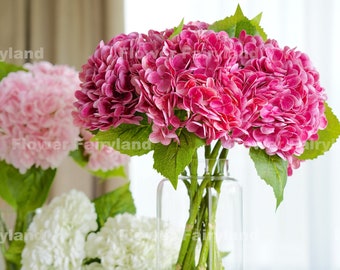 Real Touch Huge Hydrangea Stem | Extremely Realistic Artificial Flower | Centerpiece | Wedding/Home Decoration | Gifts - Magenta