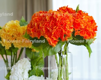 Real Touch Huge Hydrangea Stem | Extremely Realistic Artificial Flower | Centerpiece | Floral | Wedding/Home Decoration | Gifts - Orange