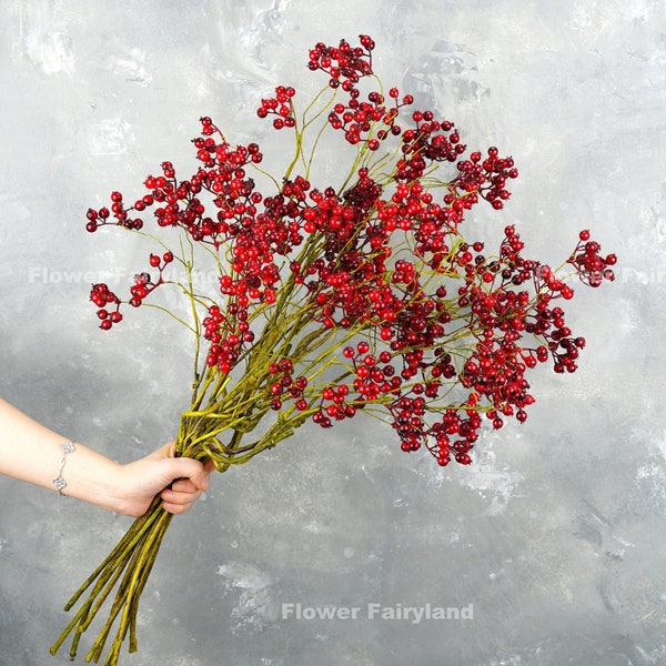 29" Faux Cranberry Stem | Artificial Fruits | DIY | Floral | Kitchen/Wedding/Home Decors | Gifts - Red
