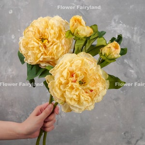 Dried Look Huge Peony with Bud Stem High Quality Artificial Flower Centerpieces DIY Floral Wedding/Home Decoration Gifts Yellow image 1