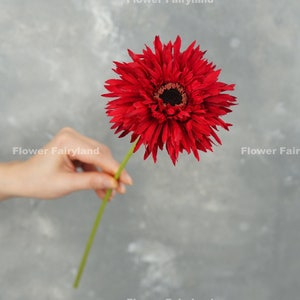 Faux Gerbera Daisy Stem | Artificial Flower | Wedding/Home Decoration | Gifts - Red