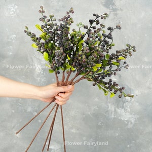 21" Faux Berry Stem | Artificial Fruits | Kitchen/Wedding/Home Decoration | Gifts - Blackish Blue