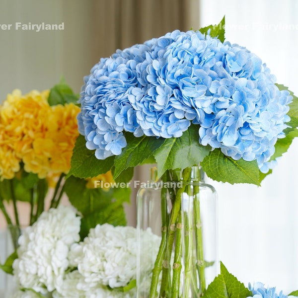 Real Touch Huge Hydrangea Stem | Extremely Realistic Artificial Flower | DIY | Floral | Wedding/Home Decoration | Gifts - Light Blue