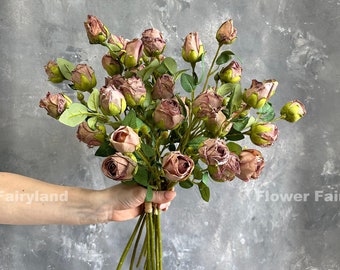 Faux Dried Look Rose Bouquet | Artificial Flower | DIY | Floral | Centerpieces | Wedding/Home Decors | Gifts - Brown