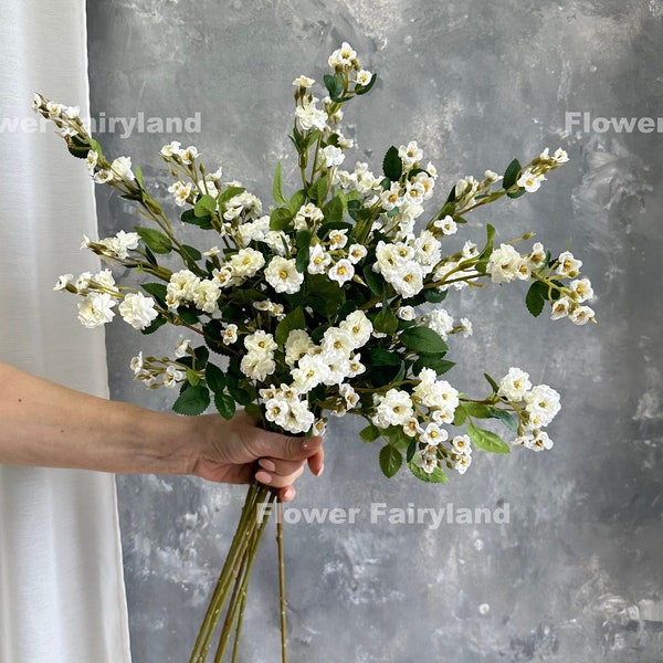 Faux Miniature Rose Bouquet | Miniature Rose Long Stem | Artificial Flower | DIY | Floral | Wedding/Home Decoration | Gifts - White