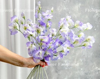 Faux Sweet Pea Bouquet | Sweet Pea Stem | High Quality Artificial Flower | DIY | Wedding/Home Decors | Gifts -Light Violet -Lavender Purple