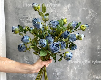 Faux Dried Look Rose Bouquet | Artificial Flower | DIY | Floral | Centerpieces | Wedding/Home Decors | Gifts - Blue