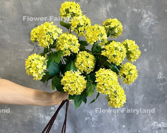 Faux Snowball Flower Bouquet | 3 Heads Snowball Stem | High Quality Artificial Flower | DIY | Wedding/Home Decoration | Gifts -Yellow