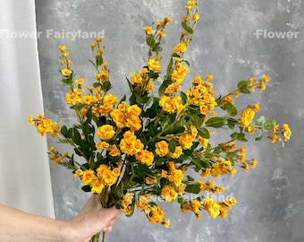 Faux Miniature Rose Bouquet | Miniature Rose Long Stem | Artificial Flower | DIY | Floral | Wedding/Home Decoration | Gifts - Yellow