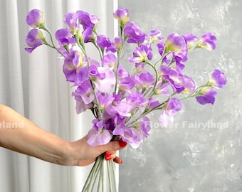 bouquet de faux pois de senteur | Tige de pois de senteur | Fleur artificielle de haute qualité | Bricolage | Décorations de mariage/maison | Cadeaux -Lavande violet -Violet clair