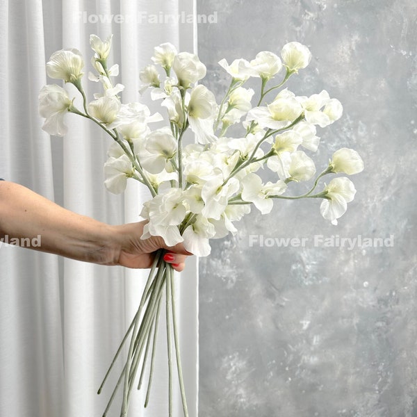 Faux Sweet Pea Bouquet | Sweet Pea Stem | High Quality Artificial Flower | DIY | Wedding/Home Decors | Gifts -White -Light Violet