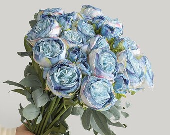 Home Hotel Office Wedding Party Garden Craft Corridor and Wall Decoration Dallisten 4 Bundles of Light-Blue Artificial Peony Flower for Painting Room 
