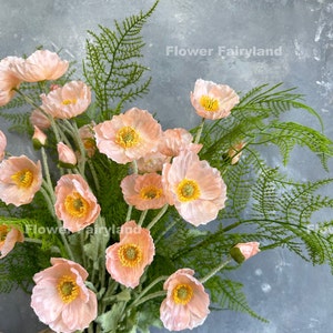 Faux Poppy and Asparagus Fern Bouquet | High Quality Artificial Plant | DIY | Floral | Wedding/Home Decors | Gifts - Peach