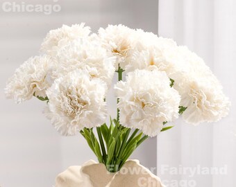 Faux Carnation Stem - Artificial Flower - Bright White