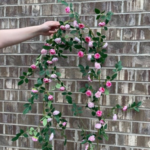 72" Mini Rose Garland | Artificial Flower Garland | Hanging Vine | Wall/Wedding/Home Decoration | Gifts - Pink