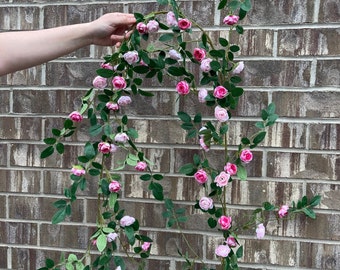 72" Mini Rose Garland | Artificial Flower Garland | Hanging Vine | Wall/Wedding/Home Decoration | Gifts - Pink