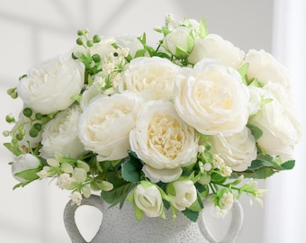 Faux Rose Small Bouquet - Artificial Flower - White