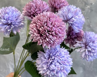 9 Big Heads Chrysanthemum Ball Bouquet | High Quality Artificial Flower | DIY | Floral | Wedding/Home Decoration | Gifts - Mixed Purple