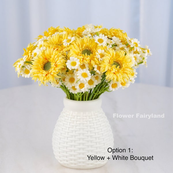 Gerbera Daisy Bouquet | 3 Stems of Gerbera Daisy | Artificial Flower | Wedding | DIY | Home Decor | Gifts - Yellow