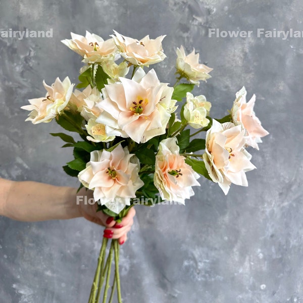 Faux Helleborus Bouquet | 3 Heads Hellebores Stem | Artificial Flower | DIY | Floral | Wedding/Home Decors | Gifts - Peach