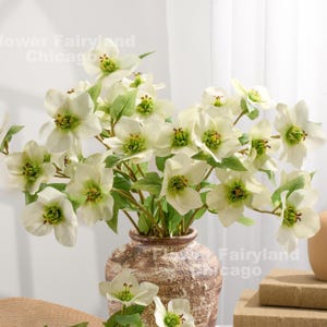 4 Heads Faux Helleborus - Artificial Flower - Greenish White