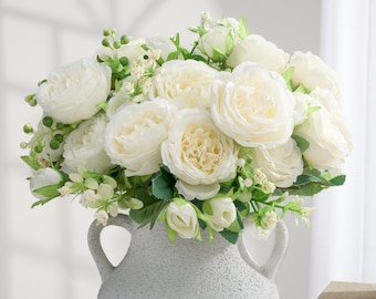Faux Rose Small Bouquet - White