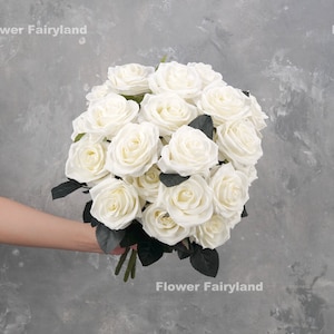 10 Heads Rose Bouquet | High Quality Artificial Flower | Wedding Bouquet | Home Decoration | Gifts - White