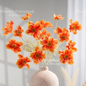 4 Heads Faux Cosmos - Artificial Flower - Orange