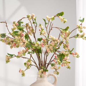 Faux Common Snowberry Branch - Artificial Flower - Pink and Green
