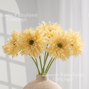 Faux Gerbera Daisy Long Stem - Artificial Flower - Light Yellow