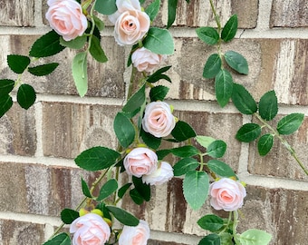 72"Mini Rosengirlande | Künstliche Blumengirlande | Hängende Rebe | Wand/Hochzeit/Innendekoration | Geschenke - Blush Pink