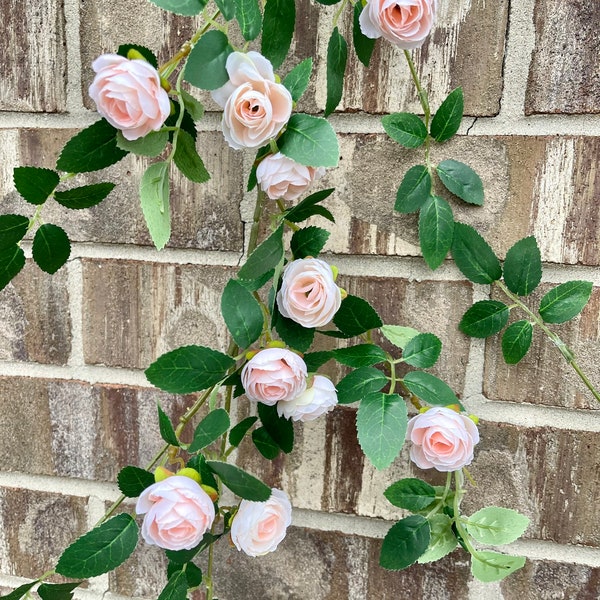 72" Mini Rose Garland | Artificial Flower Garland | Hanging Vine | Wall/Wedding/Home Decoration | Gifts - Blush Pink