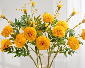 30" künstliche Ringelblumen Tagetes Erecta Stem 2 Blüten und eine Knospe - Kunstblume - Hellorange