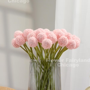 9 Stiele Billy Buttons Craspedia Bundle - Kunstpflanze - Hell Rosa